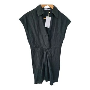 Mango Elegant Black Linen Wrap Dress Sz Small New